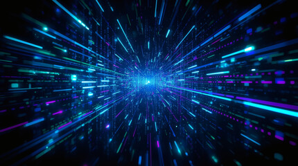 Fototapeta premium Abstract Digital Data Stream with a Vibrant Motion Blur and Binary Code - A High-Tech Concept of Technology and AI.