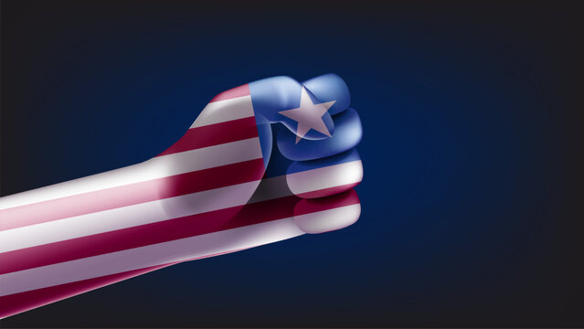 Fist with flag of Liberia. 3d vector illustration