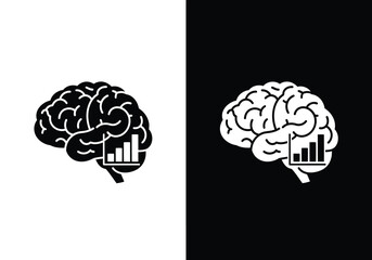 Black and white illustration of a brain with a bar graph, symbolizing cognitive analysis.