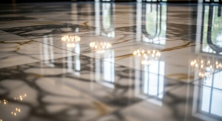 Reflective Marble Floor with Veins and Window Reflections Interior Design