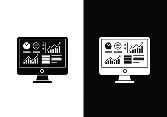 Black and white computer screen displaying various data charts and graphs.