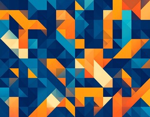 Abstract geometric pattern of triangles in orange and blue