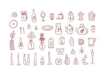 Hand drawn doodle cozy home element set
