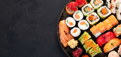 Sushi Set. Rolls, sushi of different types on a plate.
