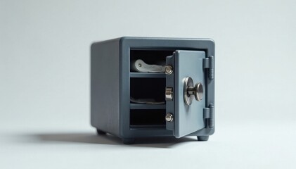Miniature safe with numeric code access, white backdrop , protection, security, secure