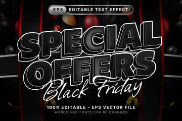 special offers black friday 3d text effect and editable text effect with balloon and gift box illustrations