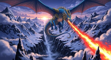 A Mighty Dragon Breathes Fire Across a Frozen Mountain Kingdom.