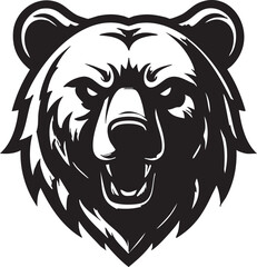 Black and white bear head vector graphic - angry grizzly mascot illustration eps silhouette