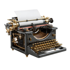 Fototapeta premium Classic Black Vintage Typewriter with Paper Inserted, Front View