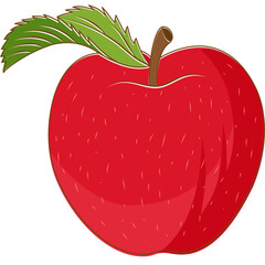 Shiny ripe red apple with stem and leaf, symbol of freshness, harvest, and healthy lifestyle.
