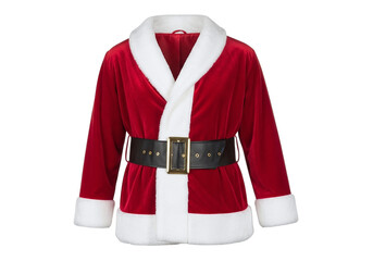 Red santa claus jacket with white fur trim isolated on transparent background