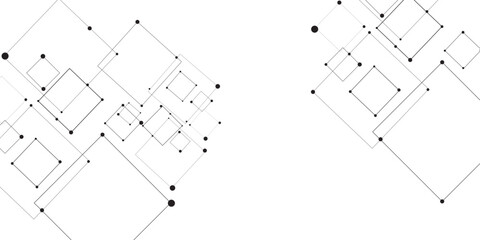 Technology abstract white digital background of connected dot with black line .many squares and rectangle shapes .Internet connection network high digital technology with connecting points and