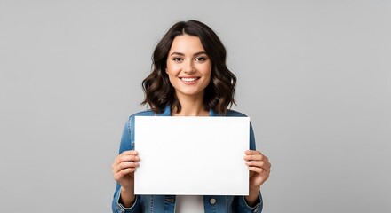 Naklejka premium Woman Holding Blank Sign, Studio Portrait.