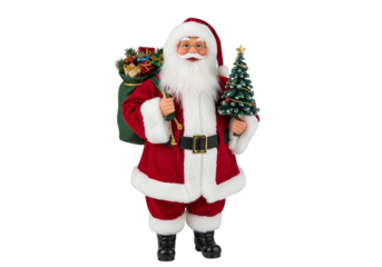 Santa claus with christmas tree isolated on transparent background