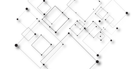 Technology abstract white digital background of connected dot with black line .many squares and rectangle shapes .Internet connection network high digital technology with connecting points and