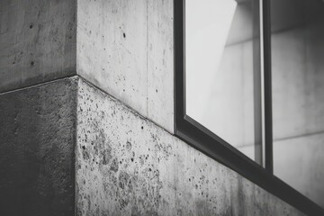 Concrete Corner with Window Frame in Monochrome Architecture Detail