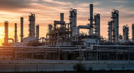 Obraz premium Industrial Plant at Sunset.