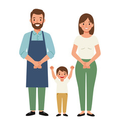 Obraz premium Family with smiling father mother and happy child standing together in casual clothes vector illustration 