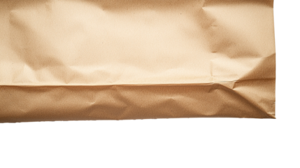 Close-up of an empty brown paper shopping bag forming a border on a transparent background. PNG
