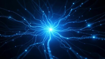 Abstract neural network animation background glowing blue light technology concept art - Powered by Adobe