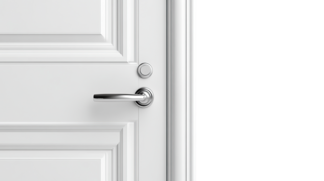 A door with a silver handle on transparent background. PNG - Powered by Adobe