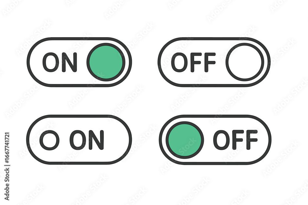 Wall mural switch toggle buttons on off vector isolated web elements, mobile app interface controls, modern ui 