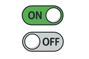 Switch toggle buttons ON OFF, vector isolated web elements, mobile app interface controls, UI icons, digital button illustrations, cartoon style design, transparent background