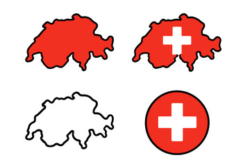 Switzerland map icon vector illustration, Swiss country symbol, vector cartoon style, Swiss flag emblem, Swiss geography design, transparent background, ordered set 1