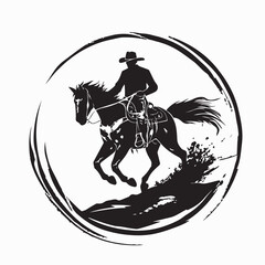 Cowboy Riding Horse Silhouette Logo Vector Inside Circle Design on white background