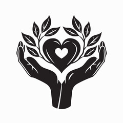 Natural love and care logo heart and leaf concept vector on white background