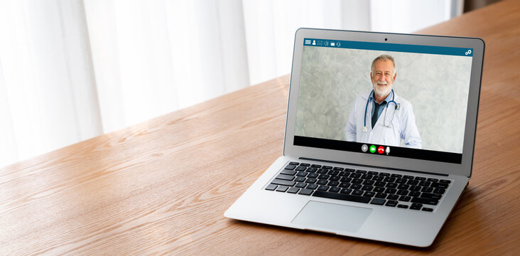 Doctor video call online by modish telemedicine software application for virtual meeting with patient - Powered by Adobe