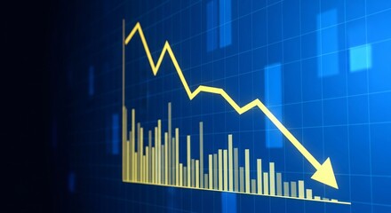 Dynamic stock market chart shows sharp decline with downward arrow