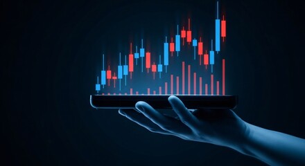 Dynamic financial graph displayed on smartphone held in hand