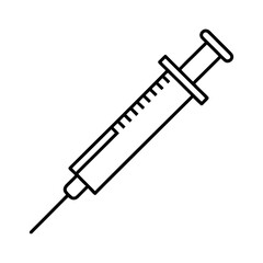 A sharp hypodermic syringe and needle used for medical injection, isolated on a white background