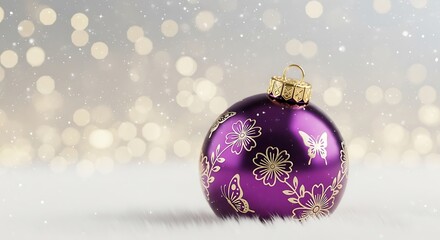 Fototapeta premium Purple Christmas Ornament on Snow.