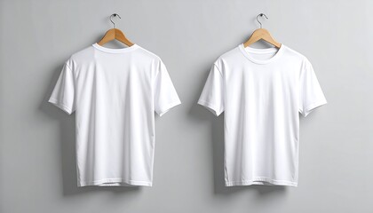 white plain T-shirt mockup on wooden hanger