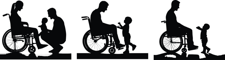 Fototapeta premium Family bonding silhouette wheelchair user child interaction inclusivity caregiving support family life