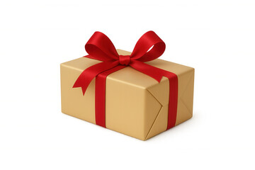 Obraz premium Festive gold gift box with a red ribbon, perfect for celebrations and special occasions, on a transparent background