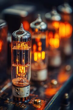 Glowing Vacuum Tubes: Vintage Electronics Close-Up, Warm Light