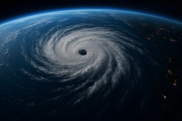 Aerial View of a Powerful Hurricane Swirling Over the Ocean from Space Perspective