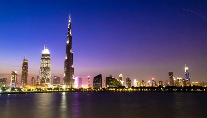 Obraz premium Dubai Skyline Night Photography, Cityscape View