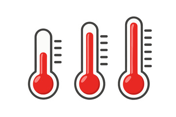 Thermometer isolated vector icon set with different temperature levels, weather measuring tool, cartoon style illustration, transparent background, ordered set 1