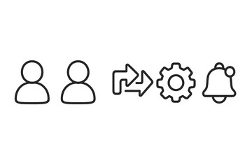 User Interface Outline Icon Set Including Profile, Login, Logout, Settings, Notifications, and Arrows, Vector Cartoon Illustration with Transparent Background, Minimalist Digital UI Elements