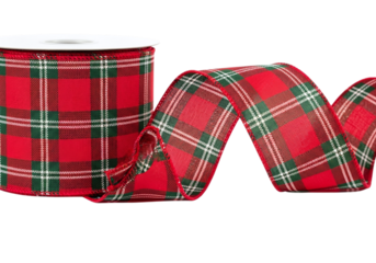 Red and green plaid ribbon isolated on transparent background