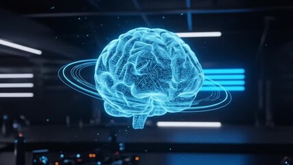 Futuristic holographic brain display in a high-tech lab, showcasing advanced technology and innovation - Powered by Adobe