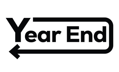 Minimalist black and white graphic of year end in bold geometric font. Numbers connected by wave-like line with arrows, symbolizing transition. Clean, modern, rectangular frame design.