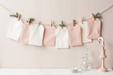 A minimalist diy advent calendar with paper bags on a string.