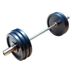 A black barbell with weight plates on each end, isolated on transparent background