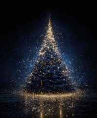 Illuminated Christmas tree with sparkling lights and subtle reflection