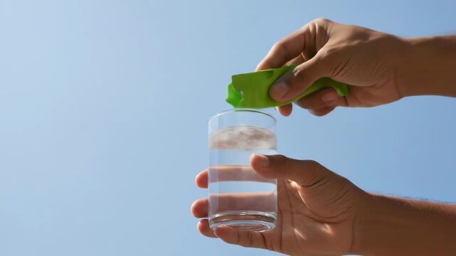 Adding Electrolyte Powder to Water for Hydration, Health and Wellness Drink Preparation with Electrolyte Supplement